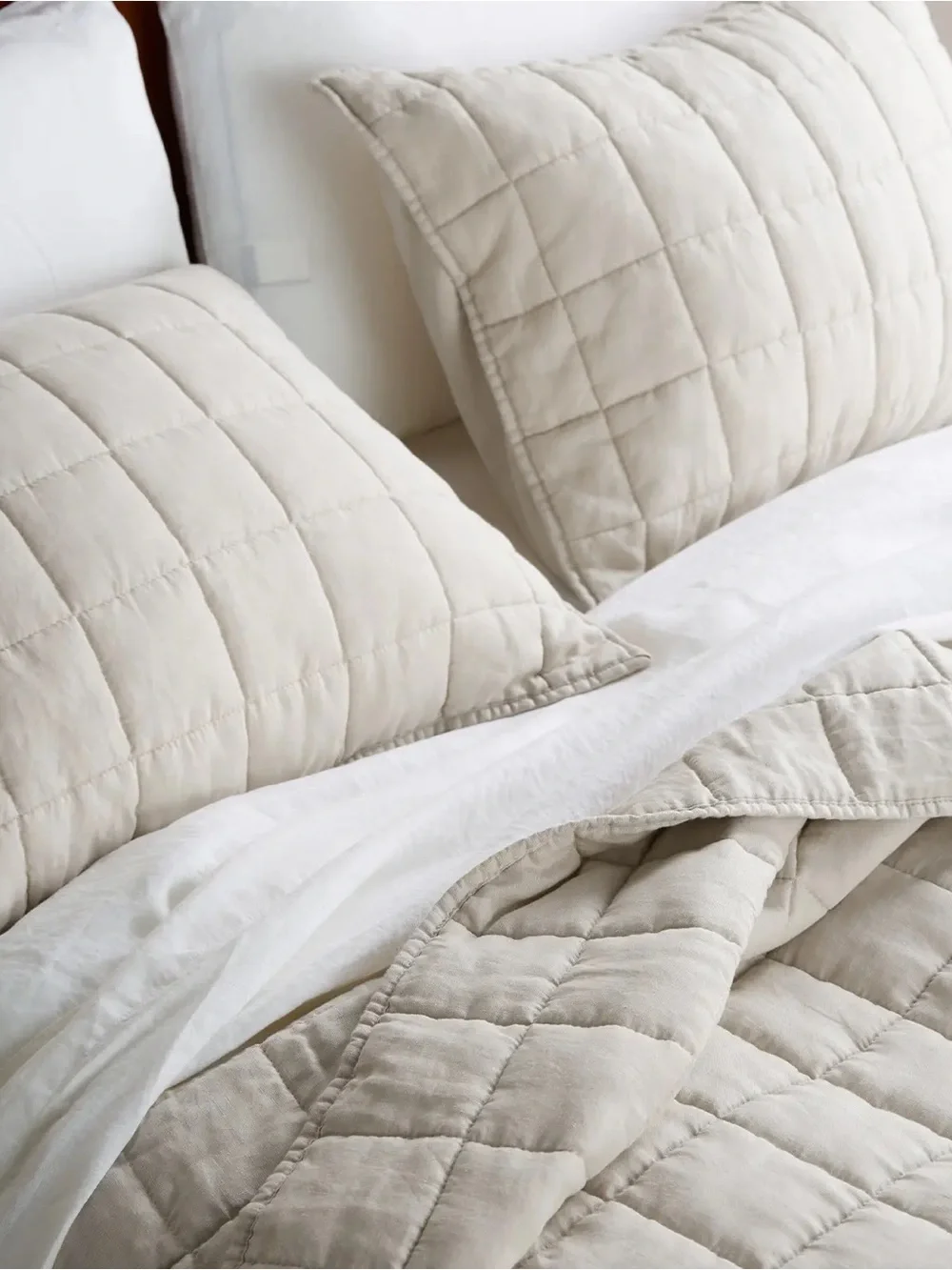 Quince European Linen Box Quilted Sham Set Standard Sand